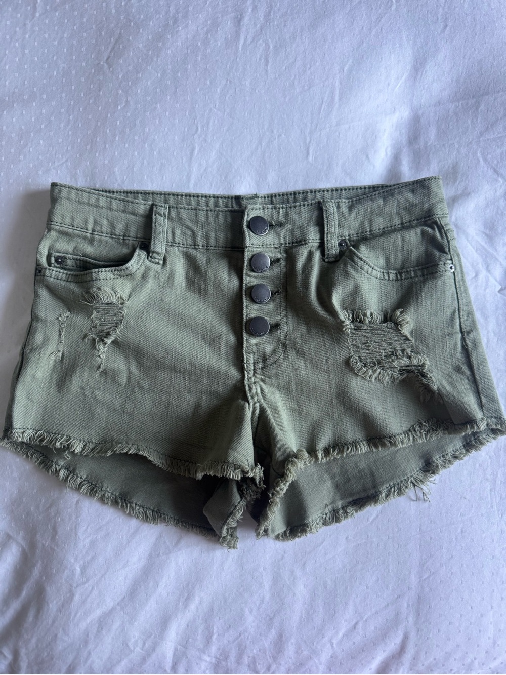 Billabong Olive Green Distressed Button-Front Jean Shorts